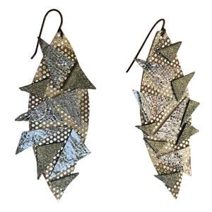 Artisan Handmade Whimsical Metallic Leather Geometric multi pattern earrings